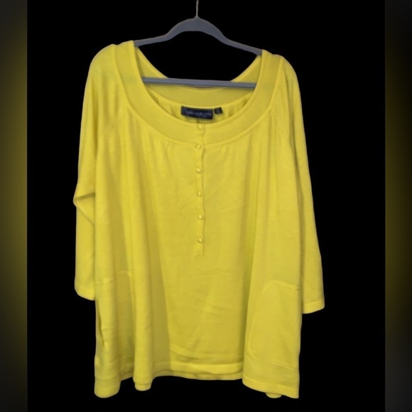 NWT Susan Graver 3X yellow sweater 3/4 sleeves pockets plus size preppy spring - Picture 1 of 9